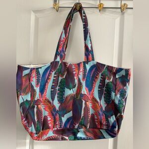 Pilyq Canvas Colorful Feather Design Beach Bag/Tote